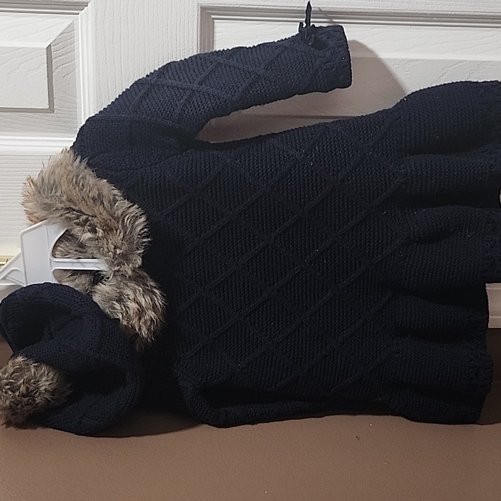 Tahari Gorgeous 3pc navy dress w/ fur size 12 months